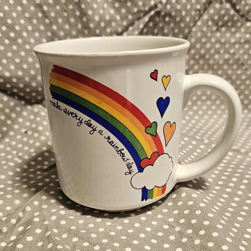 White Rainbow Heart Ceramic Coffee Mug - Make Every Day a Rainbow Day